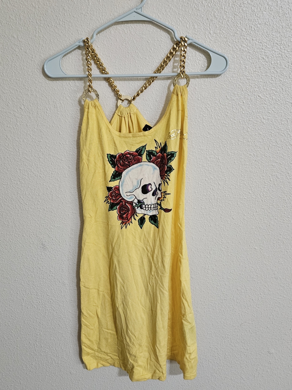 Christian Audigier Ed Hardy Y2kYellow Logo Skull Dress